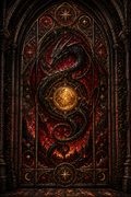 Dragon Stained Glass Wall Art, Gothic Fantasy Printable, Dark Celestial Window, Medieval Dragon Decor, Instant Digital Download
