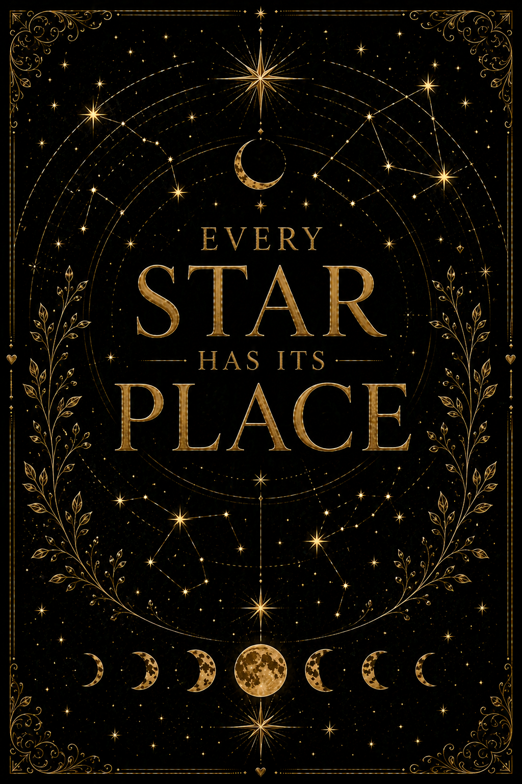 Every Star Has Its Place Wall Art, Celestial Affirmation Print, Black Gold Bookish Decor, Inspirational Digital Download