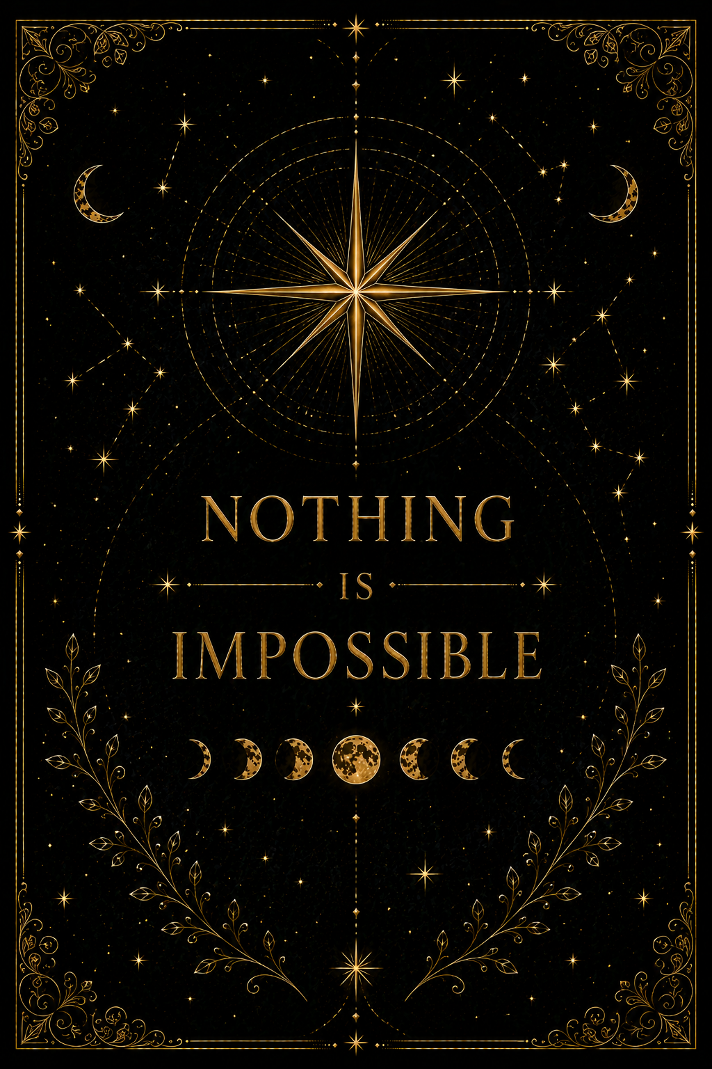 Nothing Is Impossible Wall Art, ACOTAR Quote Print, Prythian Inspired Decor, Celestial Bookish Art, Black Gold Digital Download