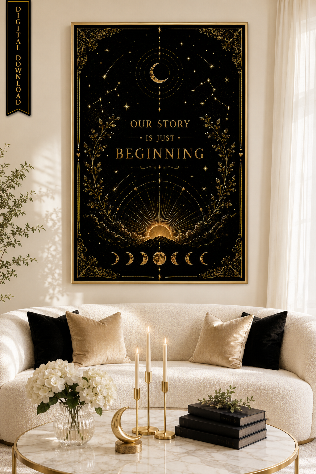 Our Story Is Just Beginning Wall Art, ACOTAR Quote Print, Sarah J Maas Inspired, Celestial Bookish Decor, Digital Download