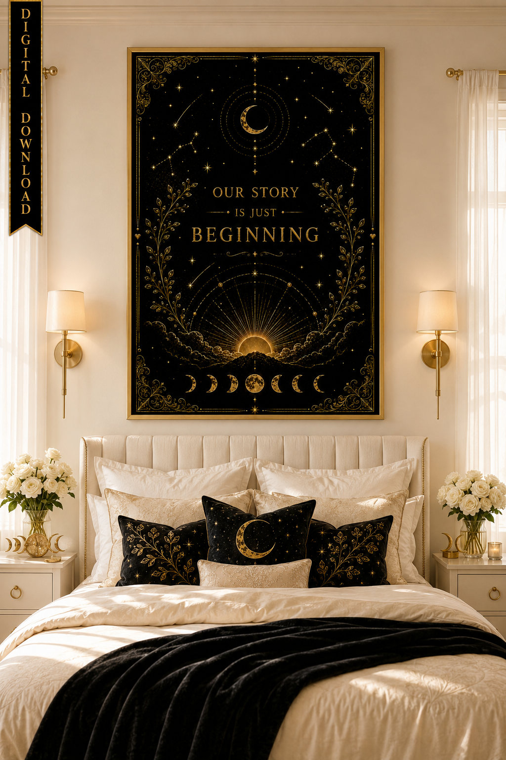 Our Story Is Just Beginning Wall Art, ACOTAR Quote Print, Sarah J Maas Inspired, Celestial Bookish Decor, Digital Download