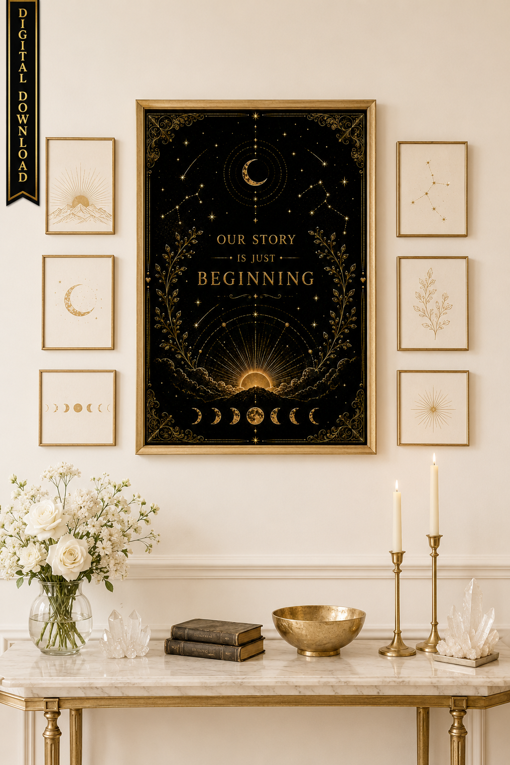 Our Story Is Just Beginning Wall Art, ACOTAR Quote Print, Sarah J Maas Inspired, Celestial Bookish Decor, Digital Download