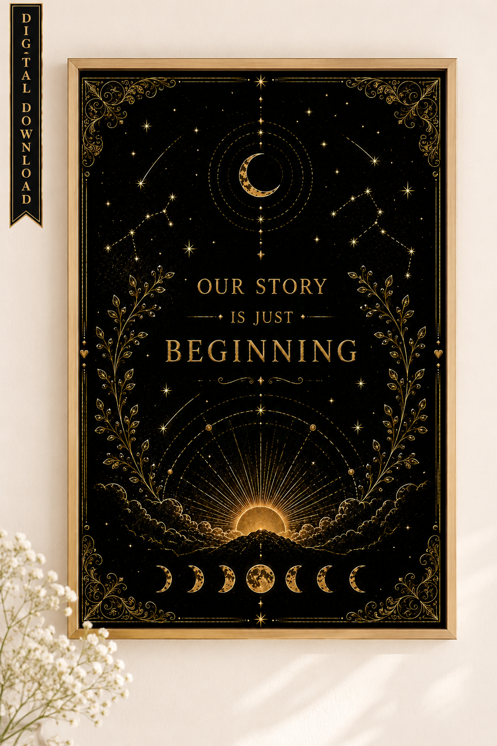 Our Story Is Just Beginning Wall Art, ACOTAR Quote Print, Sarah J Maas Inspired, Celestial Bookish Decor, Digital Download