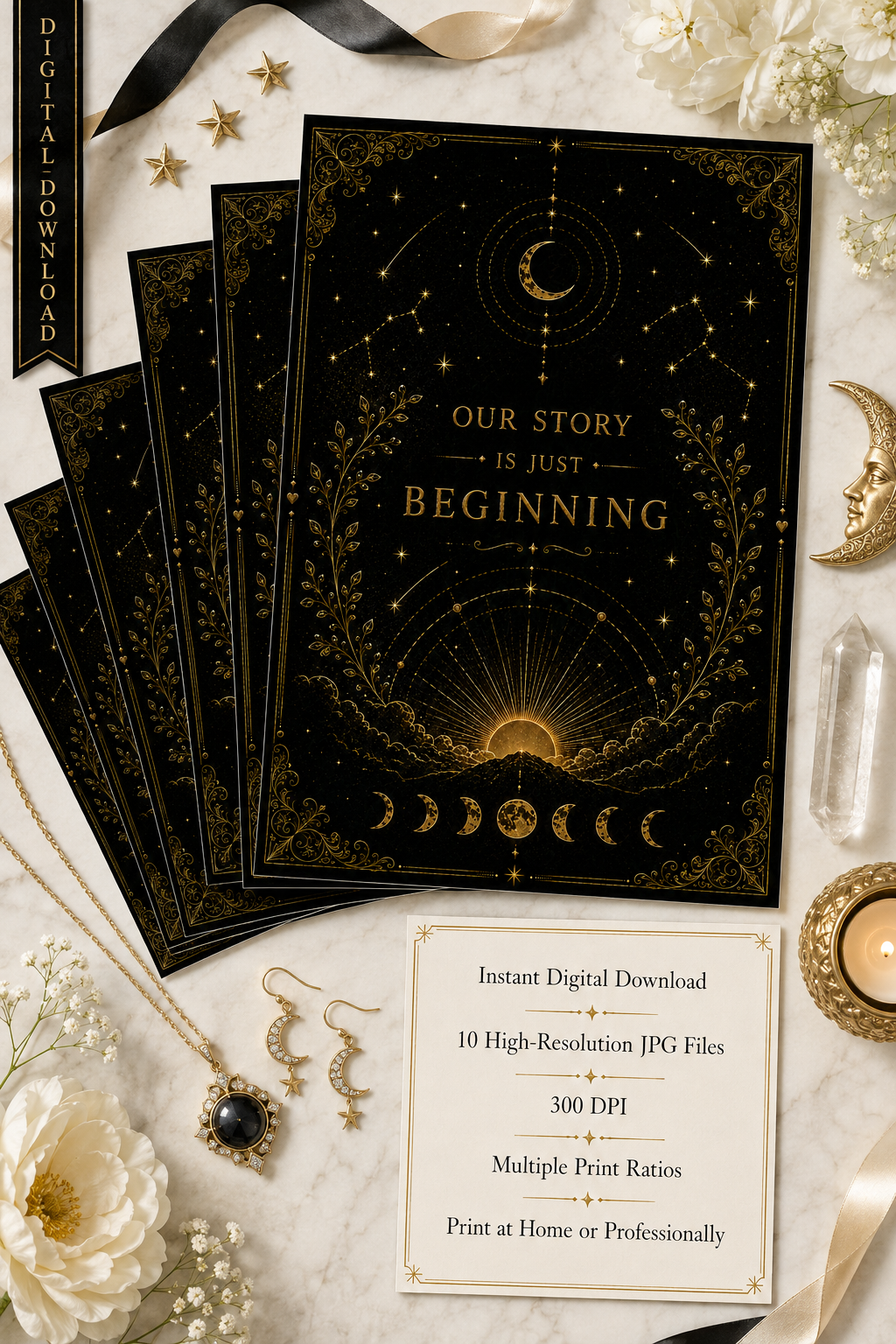 Our Story Is Just Beginning Wall Art, ACOTAR Quote Print, Sarah J Maas Inspired, Celestial Bookish Decor, Digital Download