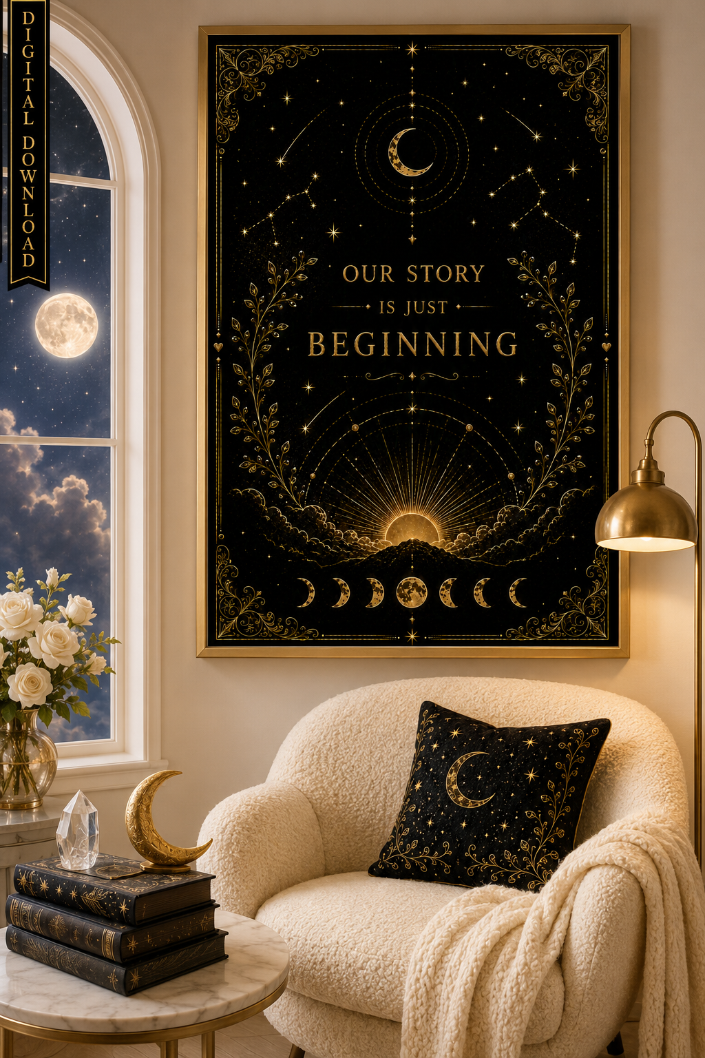 Our Story Is Just Beginning Wall Art, ACOTAR Quote Print, Sarah J Maas Inspired, Celestial Bookish Decor, Digital Download