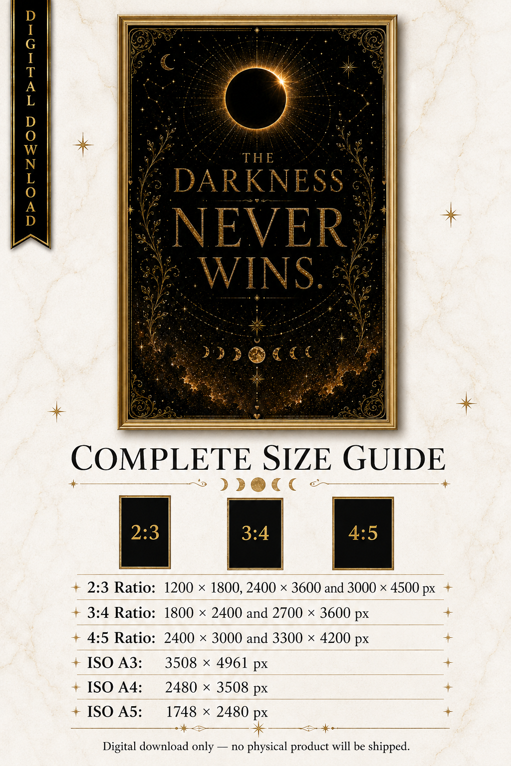 The Darkness Never Wins Wall Art, ACOTAR Quote Print, Sarah J Maas Inspired, Celestial Bookish Decor, Digital Download