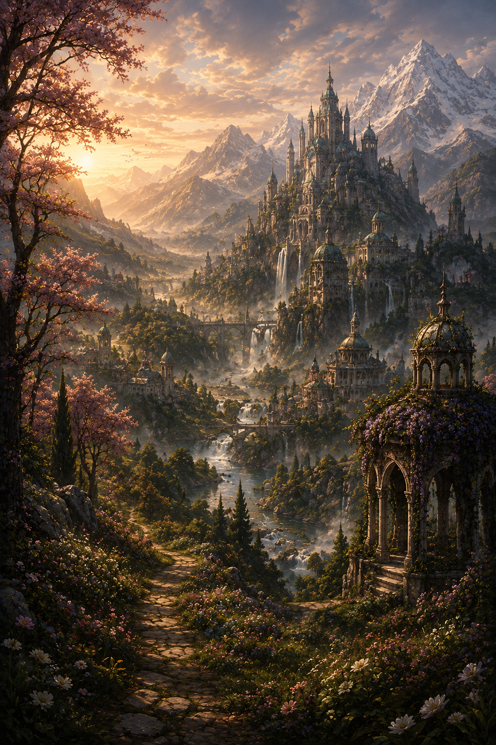 Fantasy Castle Wall Art, Enchanted Mountain Landscape Printable, Romantic Reading Nook Decor, Digital Download