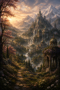 Fantasy Castle Wall Art, Enchanted Mountain Landscape Printable, Romantic Reading Nook Decor, Digital Download