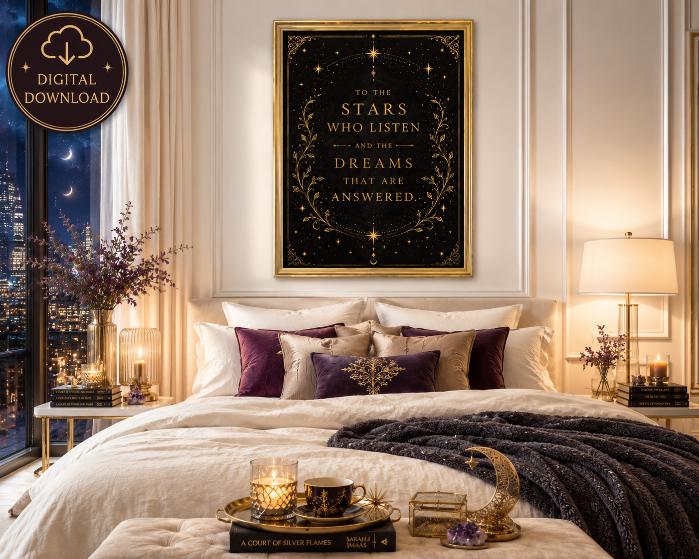 To the Stars Who Listen and the Dreams That Are Answered | Fantasy Quote Wall Art Digital Download
