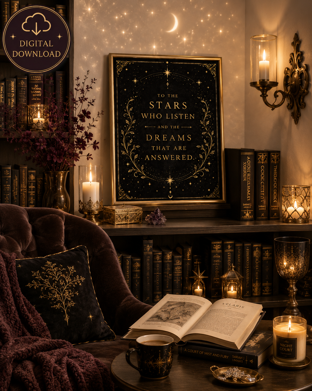To the Stars Who Listen and the Dreams That Are Answered | Fantasy Quote Wall Art Digital Download